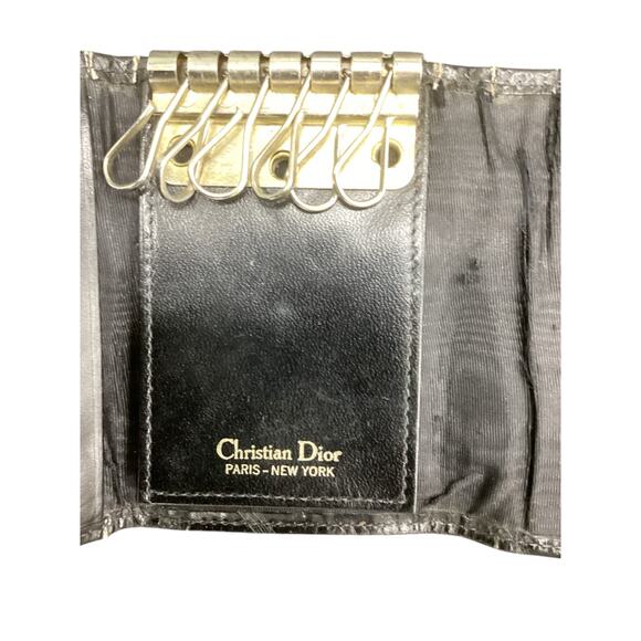 VTG Christian Dior Key Wallet 1 Size Leather Embossed Logo Snap Closure Black - Picture 4 of 4
